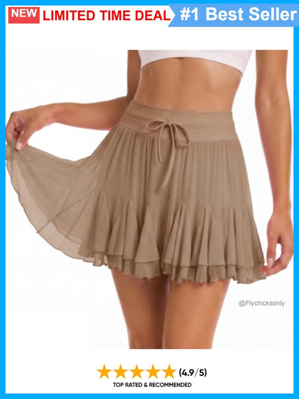 Mesh Ruffle Skort with Built-in Shorts High Waist Tennis Skirt